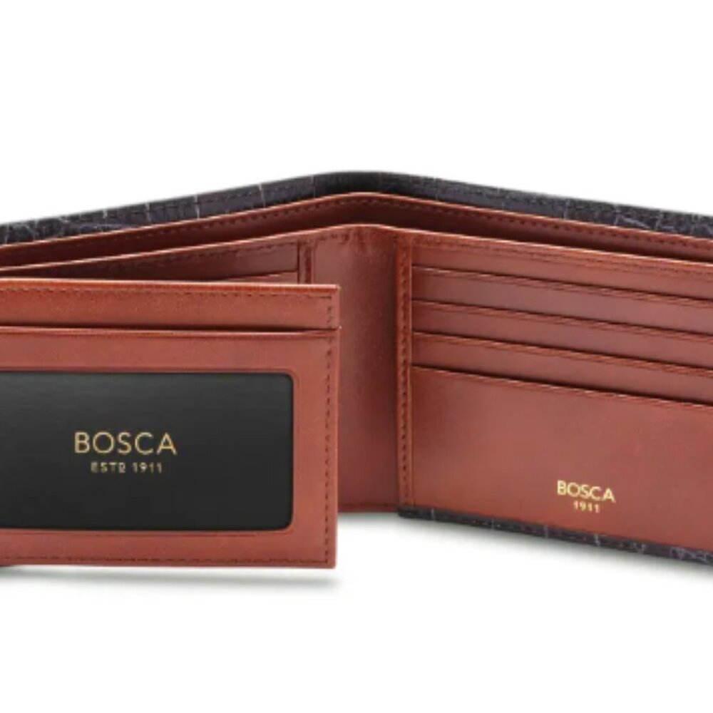 Bosca Vintage Crocco Bifold Wallet w/ Card ID Flap NEW